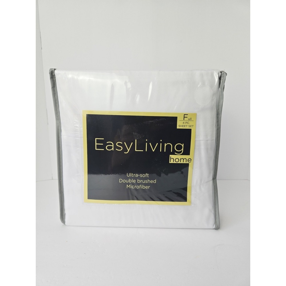 Easy Living Double Brushed Microfiber sheet set white full 4 piece NEW